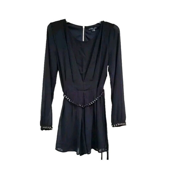 New double zero black longsleeve romper jumpsuit with chain trim wmns sz L - Picture 1 of 5